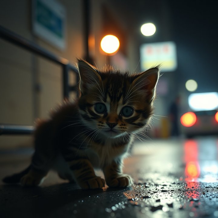 Un gatito bajo la lluvia encuentra un hogar
